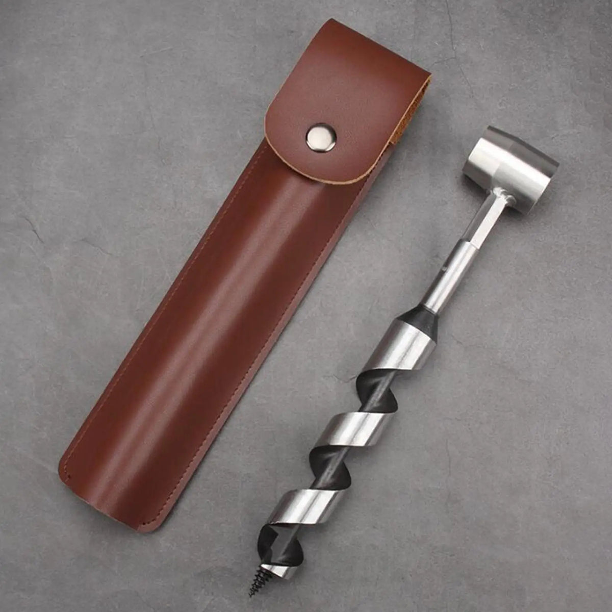Hand Auger Wood Drill, Woodworking Drill Bit Leather Case, Survival Settlers Tool Spiral Drill Hole for Backpacking Outdoor Quake