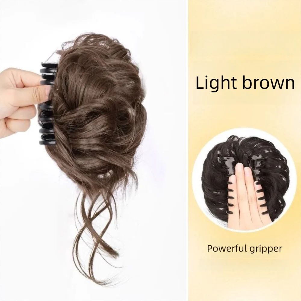 New Synthetic Hair Bun Claw Clip Natural Fluffy Bun Head Wig Brown Black Curly Hair Hairpiece Hair Accessories Quake Light Brown