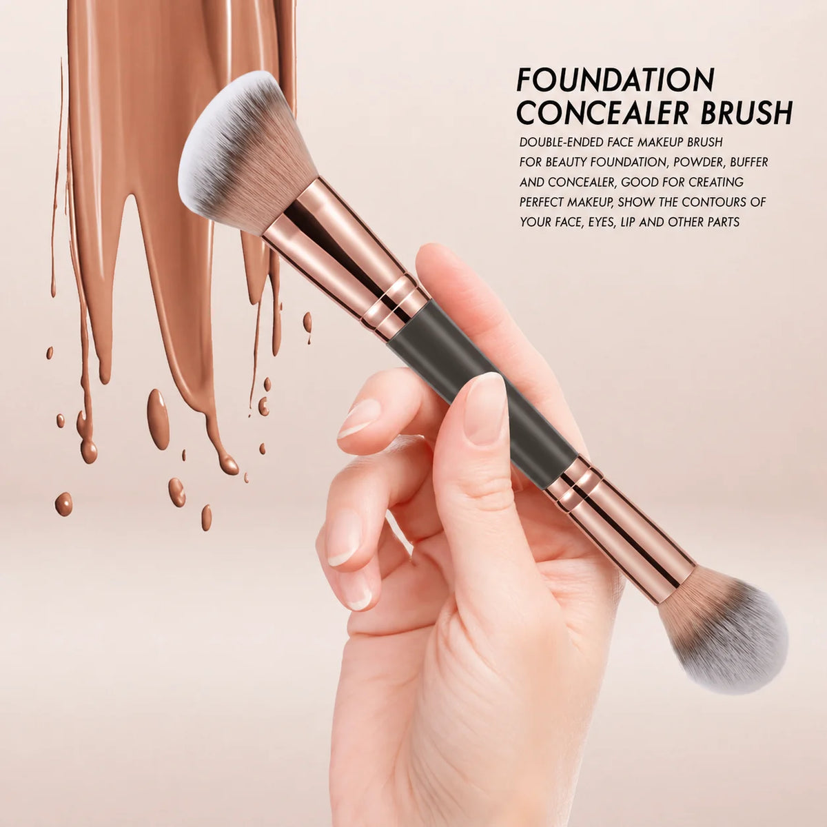 Multifunctional Double Head Makeup Brush Angled Contour & Powder Blush Highlighter Brush Soft Fluffy Cosmetic Make Up Brushes Quake