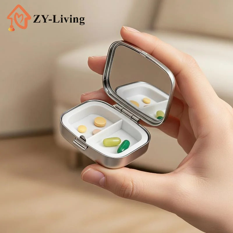 1Pcs 2-Compartment Retro Sardine Print Pill Box Metal Mini Organizer For Women Travel Jewelry Medicine Candy Storage Quake