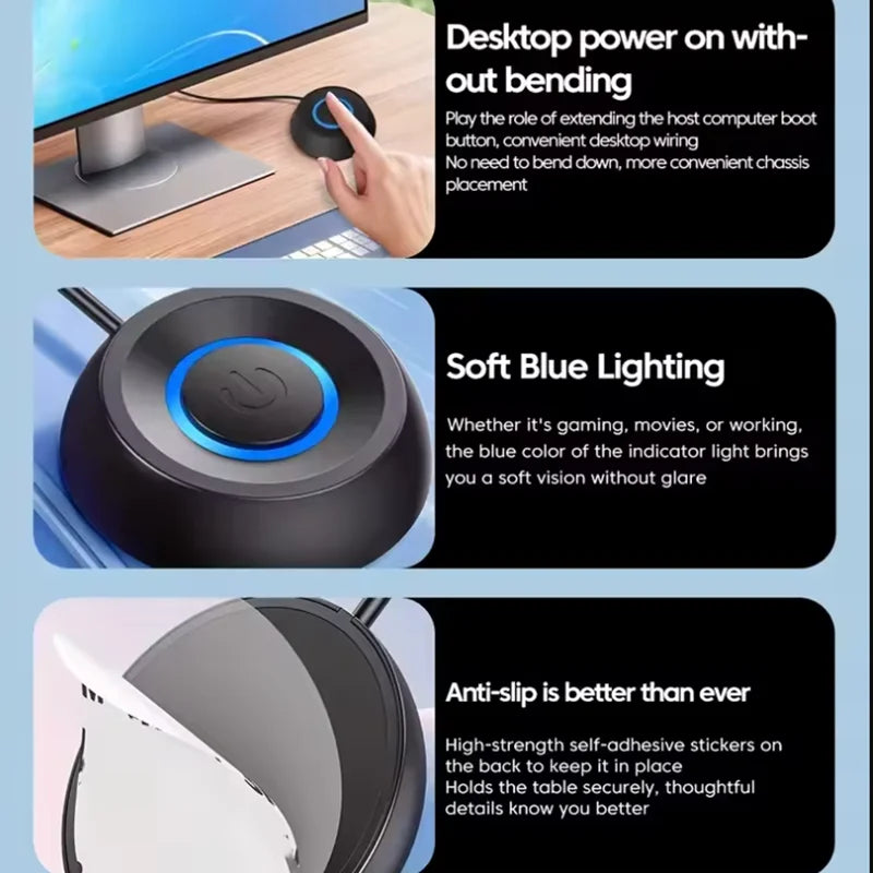 New External Desktop Switch LED Lights PC Motherboard Computer Startup Extension Cable Power On/Off Button For Desktop Computer Quake