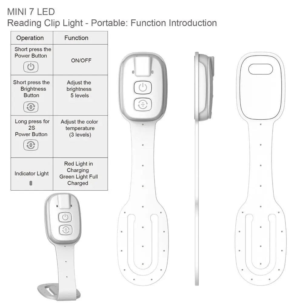 2-in-1 Clip-On Book Light Rechargeable Ultra-thin Mini Book Light with Dimmable Brightness Eye-Caring LED Reading Light Travel Quake