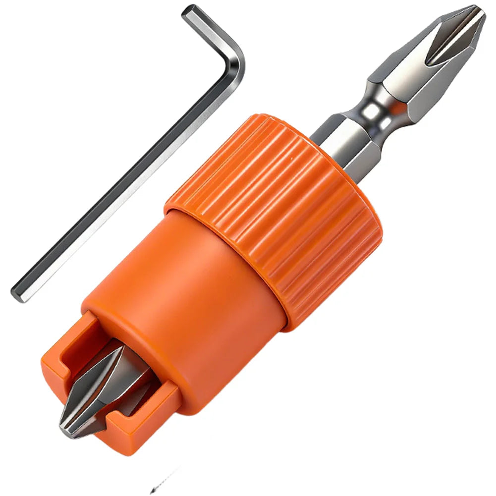 Magnetic Bit with 6.35mm Shank and Spring-Activated Tip Designed for Controlled Engagement and Reduced Tip Deflection Quake Orange