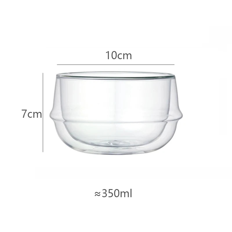YWDL Double-Wall Heat Resistant Glass Bowl for Breakfast Yogurt Oatmeal Salad - 350/550ml Capacity Dessert Soup Container Quake 350ml