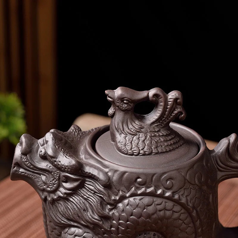 Chinoiserie large capacity dragon and phoenix teapot purple clay teapot kung fu tea set suit teapot tea maker Quake
