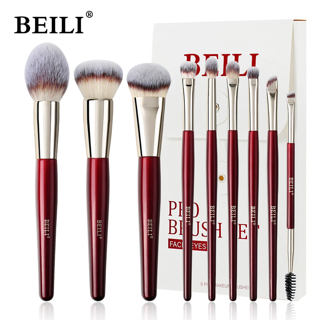 BEILI Makeup Brushes 9Pcs Professional Makeup Brush Set Premium Synthetic Brushes for Foundation Powder Blush Eyeshadow Soft Quake PR9