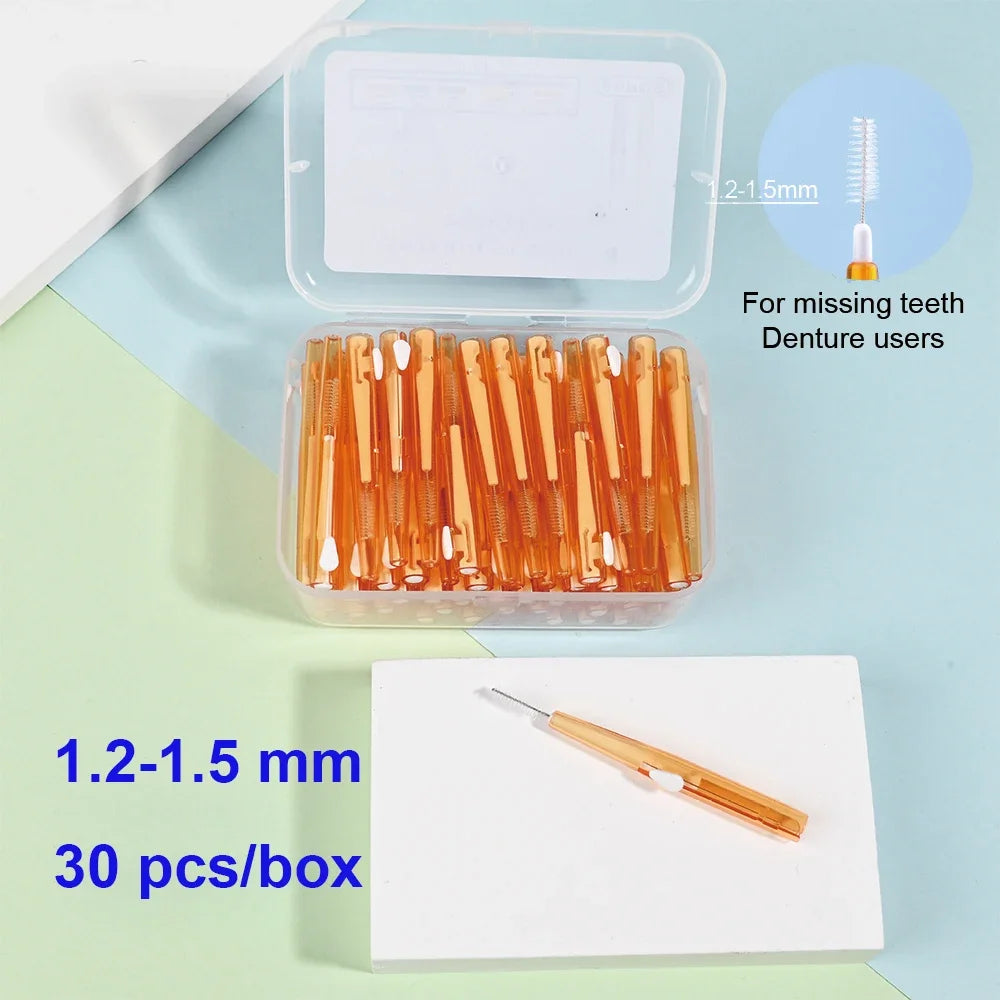 vvocci Orthodontic Interdental Brush 30pcs/Box - Dental Cleaning Tool for Braces & Oral Care Quake M415 30pcs orange