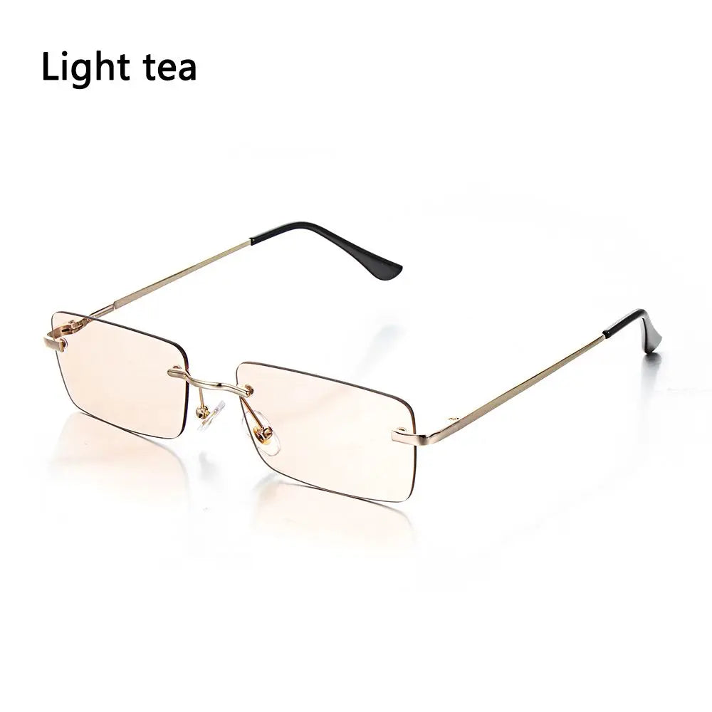 Fashion Rimless Rectangle Sunglasses Women Luxury Design Sun Glasses Ladies Retro Gradient Eyewear Summer UV400 Sun Shades Quake Light tea