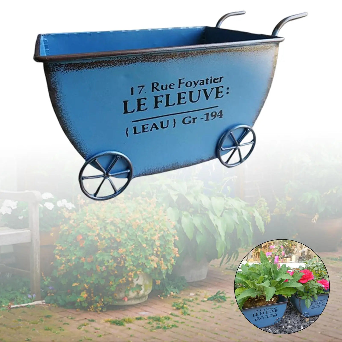 Flower Cart Wheelbarrow Space Saving Flower Pots for Garden Outdoor Yard Quake