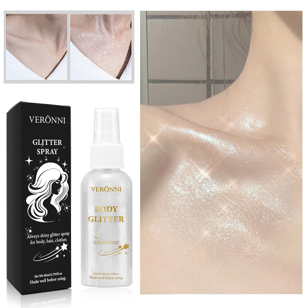 Liquid Glitter Spray, Silver Hair Spray, Holographic Highlighter Spray, Multi-use Makeup Product for Face Body Festivals Quake