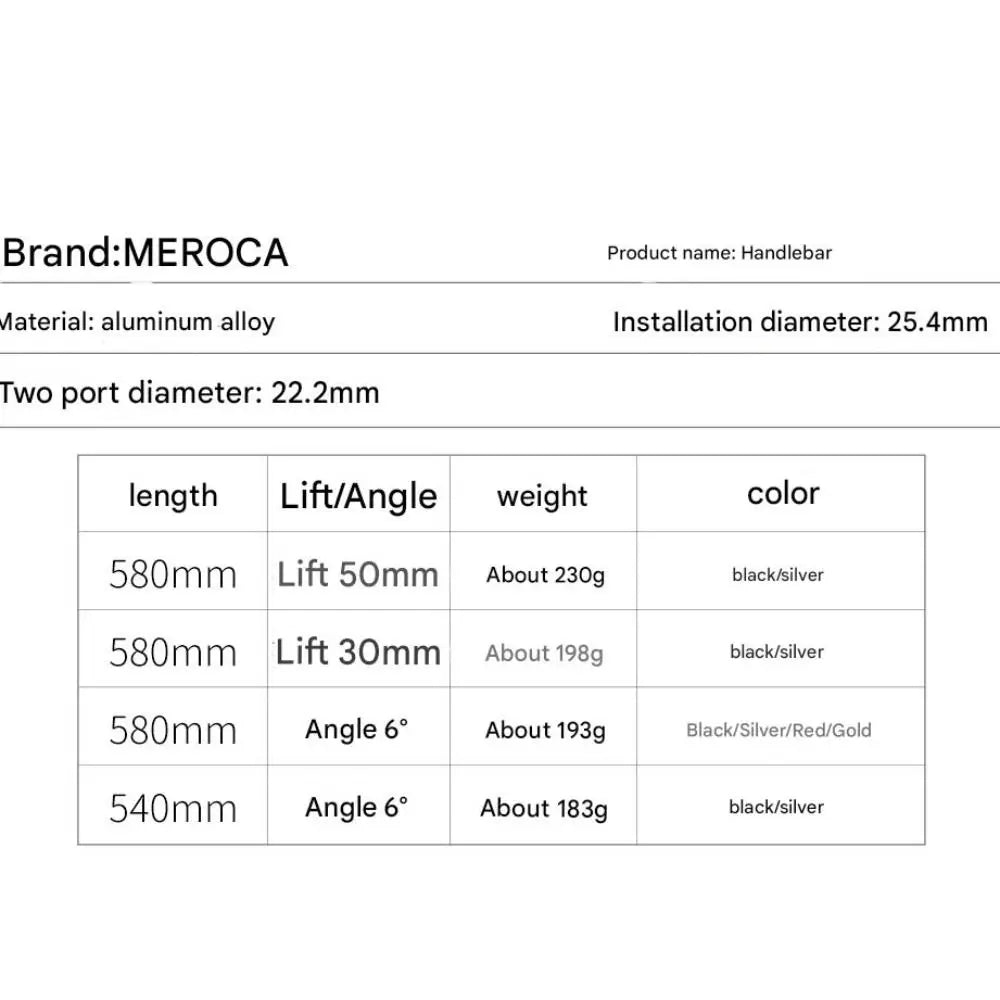 MEROCA Bike Handlebar Straight/Swallow 25.4X540/580mm Bicycle Parts Aluminum Alloy Cycling Accessories for Mountain Bikes Quake
