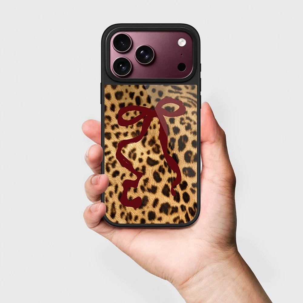 Pink Leopard Cherry Mirror Surface Magnetic Phone Case Cover for IPhone 12 13 14 15 16 17 18 Pro Max Case Quake