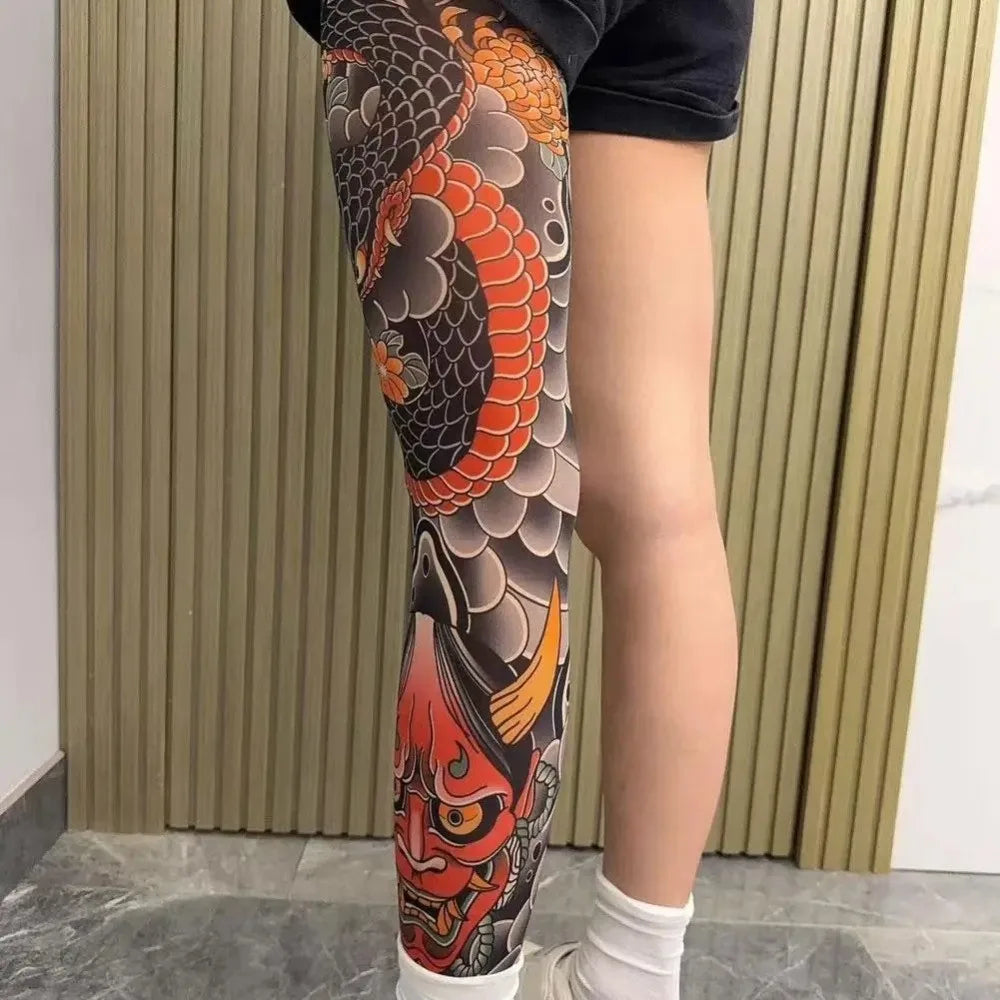 Full Leg Fake Tattoo Socks Printed Tights Cycling Fishing Elastic Socks Sun-proof Cool Personalized Driving Sexy Stockings Quake