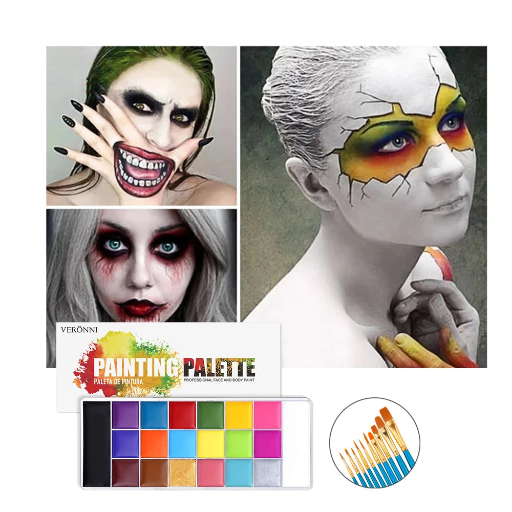Paint Body Makeup Halloween Face Body Art 20 Color Painting Kit with Brushes Sticker Templates Safe Ingredient Available for Kid Quake