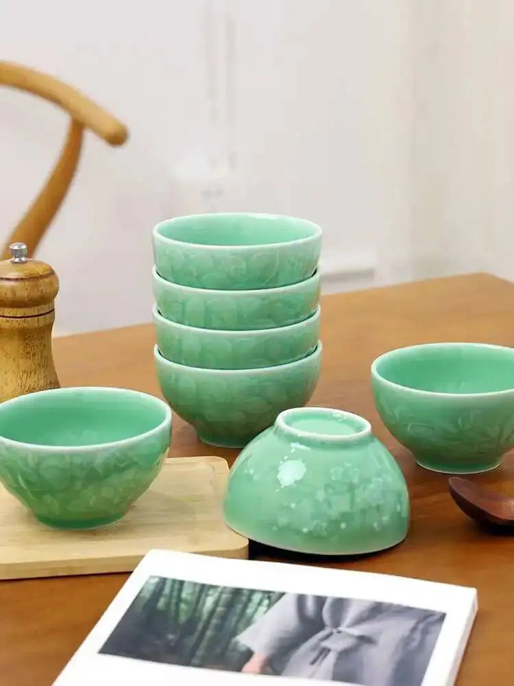 Longquan Celadon Engraved Bowl Ceramic Rice Bowl Chinese Rice Bowl Soup Bowl Quake
