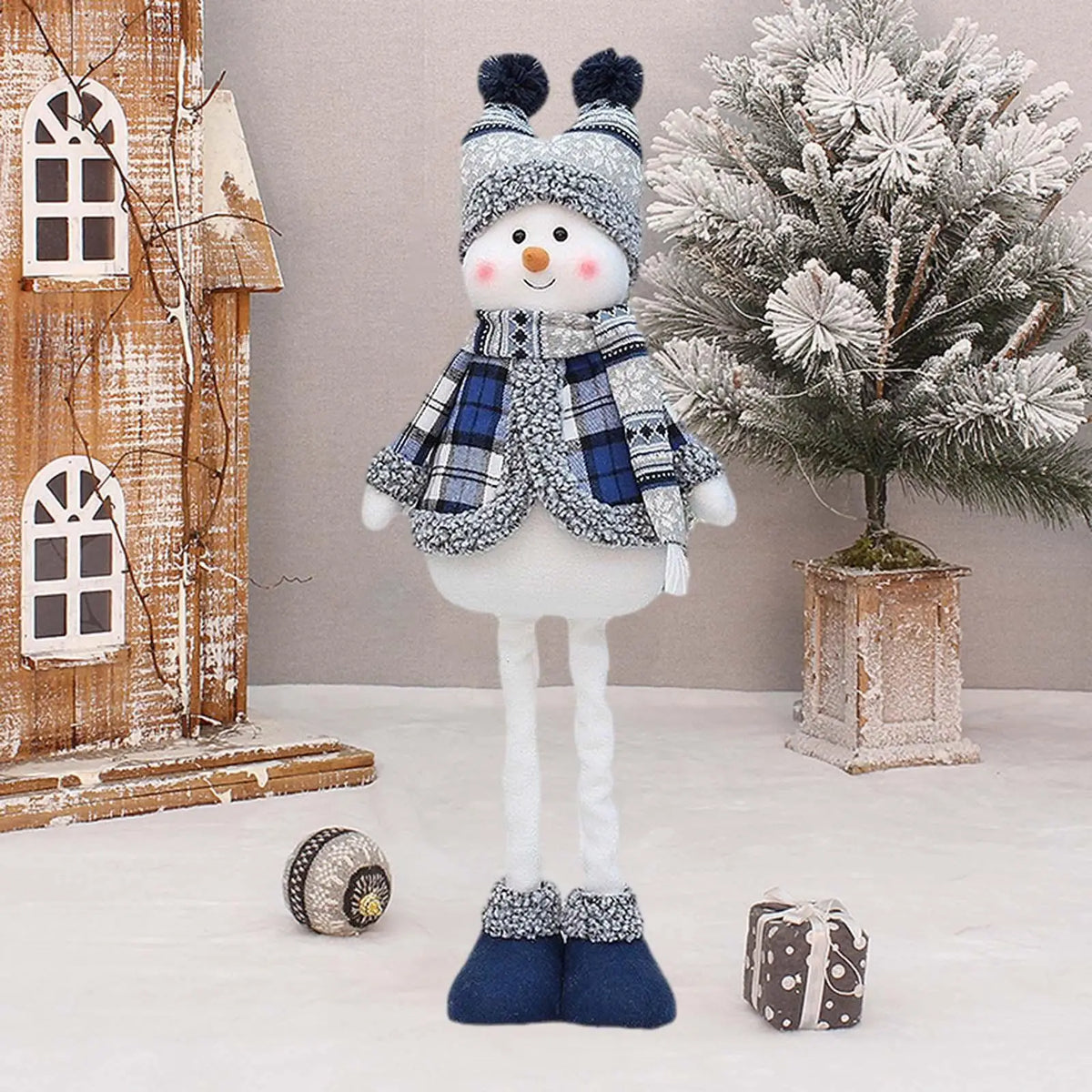 Christmas Figurine Stretch Legs Plush Doll Figure Santa Claus Figurine Decoration for Xmas, Quake Styles b