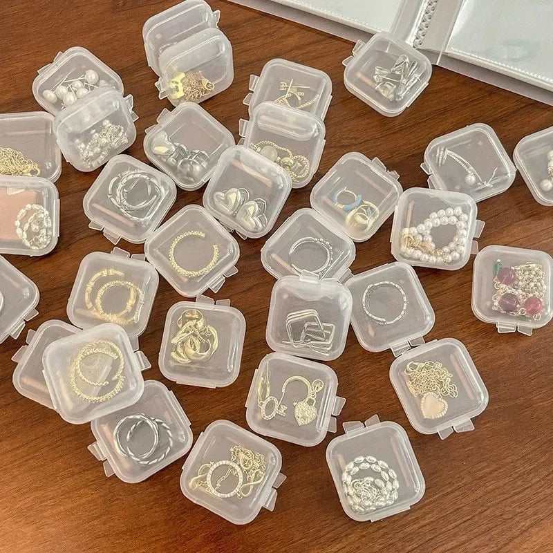 100/1PCS Mini Plastic Storage Box Transparent Dustproof Jewelry Container Portable Earring Ring Earplugs Packaging Storage Box Quake