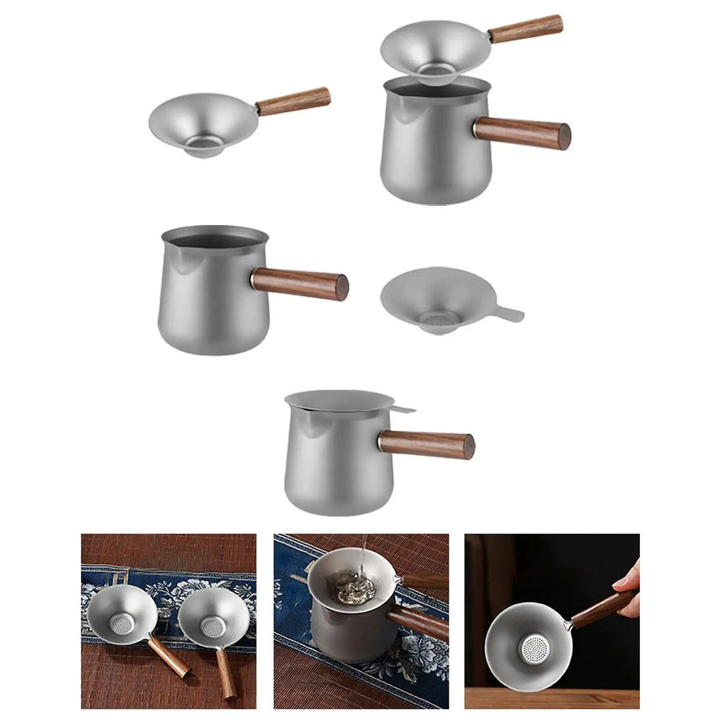 Titanium Tea Maker with Side Handle Fair Cup Multipurpose Kungfu Teapot for Stovetop 11 oz for Office Restaurant Outdoor Camping Quake