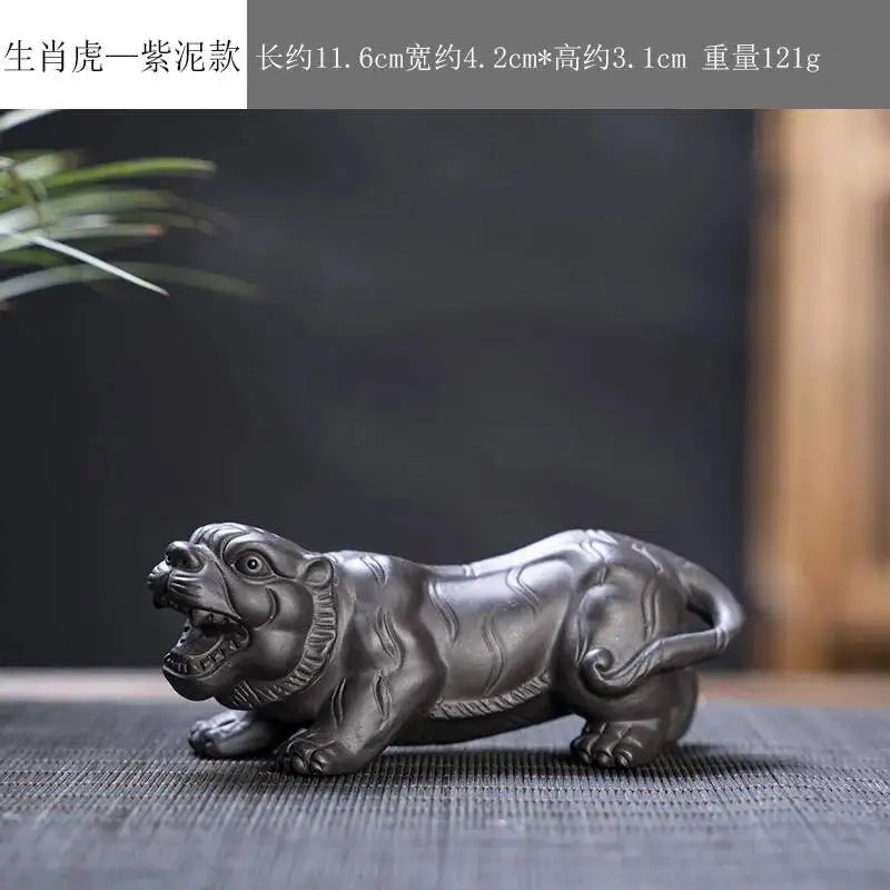 Zisha Twelve Zodiac Creative Tea Pet Ornaments Nurturable Tea Play Tea Accessories Cute Zodiac Small Ornaments Quake Purple Clay x Tiger