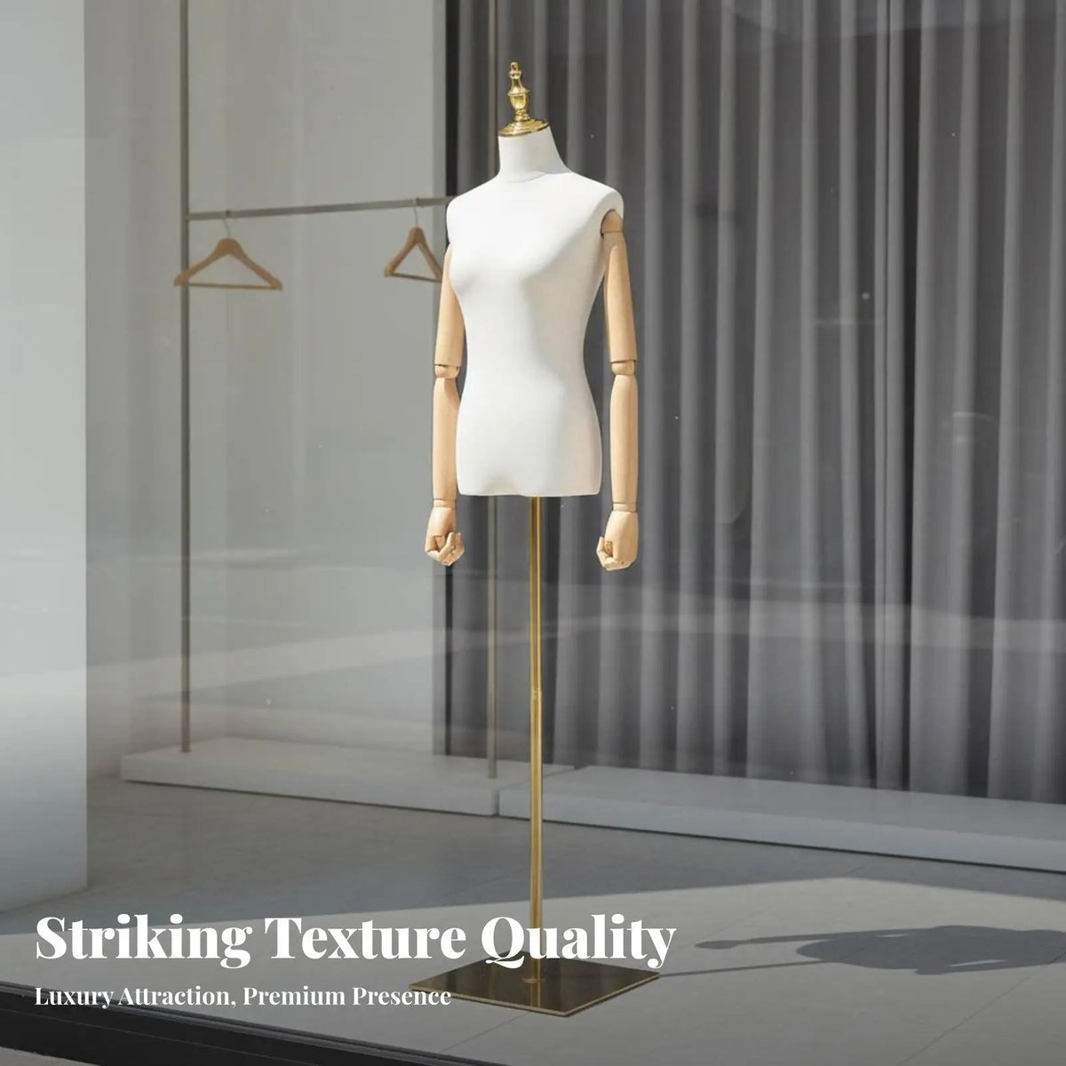 Woman Mannequin Torso with Adjustable Metal Pole and Fabric Body for Dress Showcase Retail Shop Window Quake