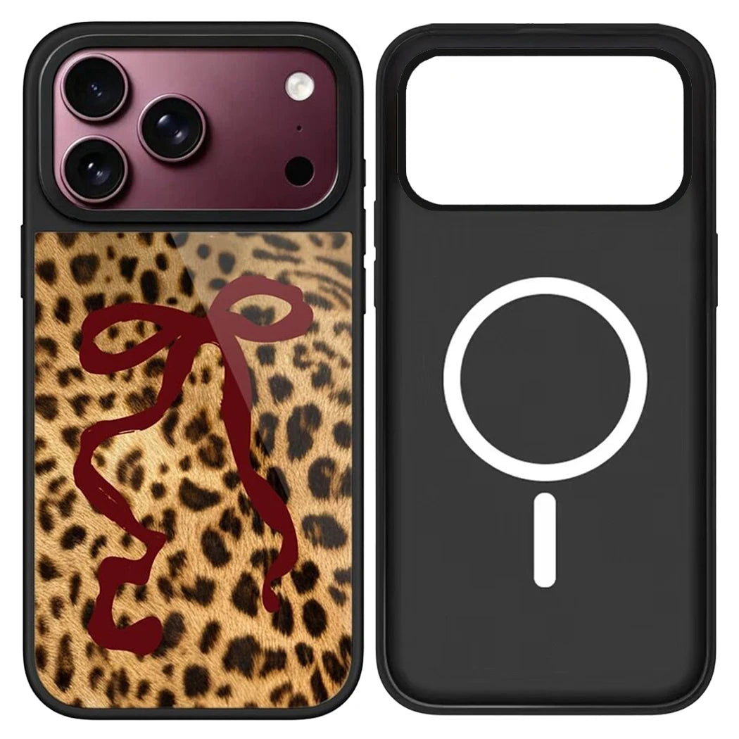 Pink Leopard Cherry Mirror Surface Magnetic Phone Case Cover for IPhone 12 13 14 15 16 17 18 Pro Max Case Quake