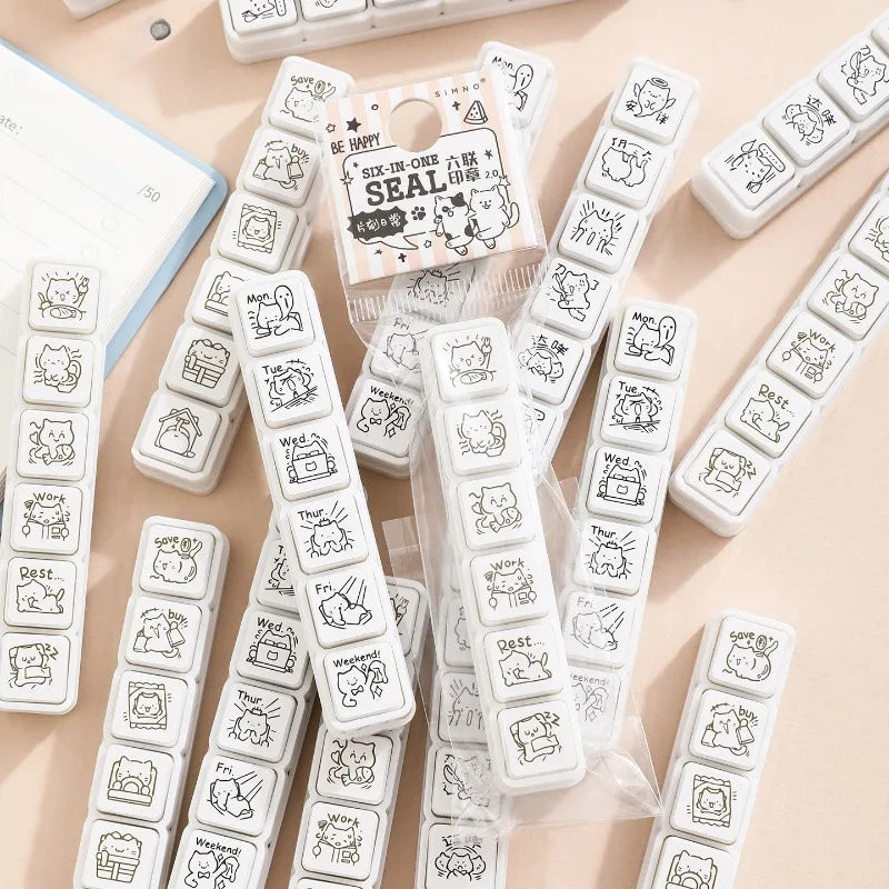 Cat Emoji Stamp Set Daily Life Good Mood Cartoon Mini Stamps for Journaling Planner DIY Scrapbooking Decor Craft Supplies Quake