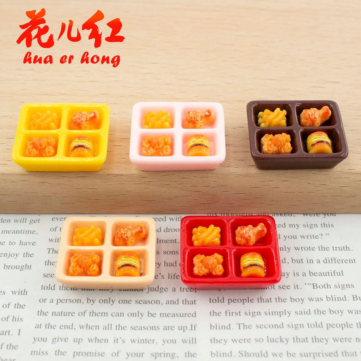 20Pcs New Simulation Four Grid Fried Chicken Resin Cabochons Fake Food DIY Miniature Dollhouse Accessories Phone Case Decoration Quake