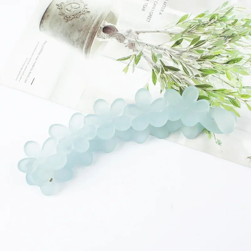 Vintage Flower Hair Claw Women Girl Banana Hairpin Ponytail Hair Clip Clamp Sweet Cute Hair Accessories Korean Styling Crab Claw Quake blue