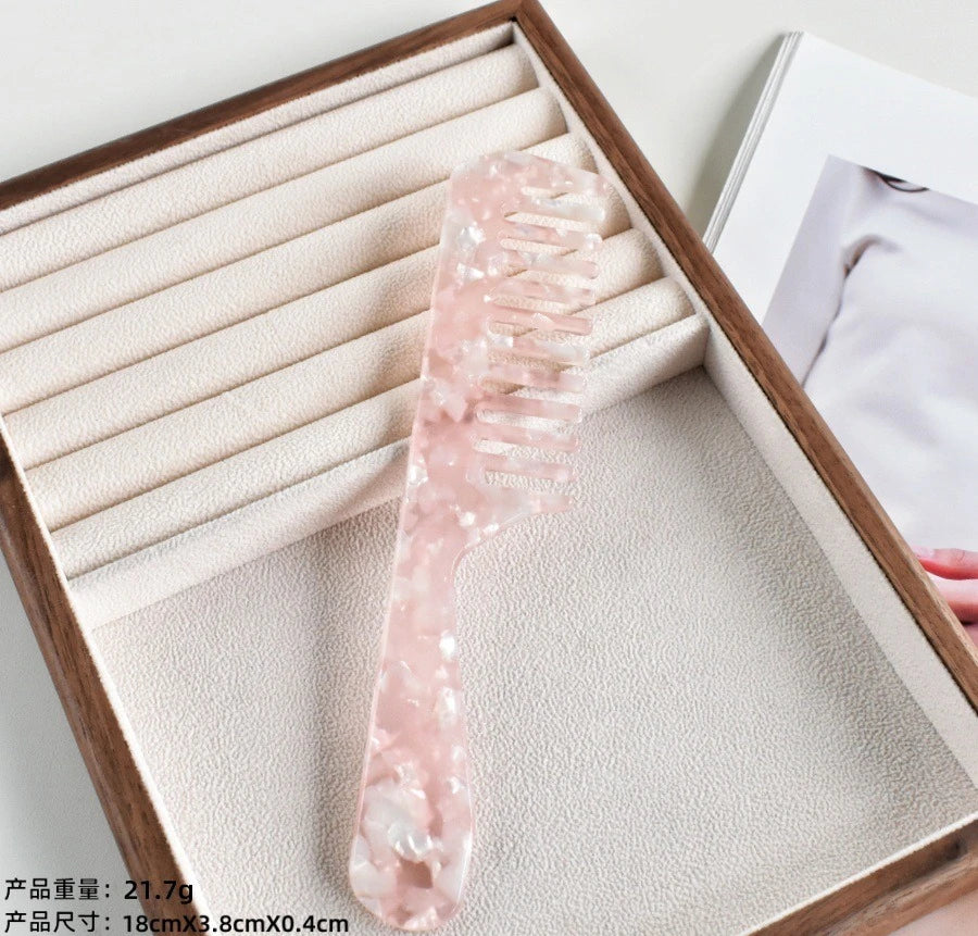 Acetic Acid Wide Teeth Comb Long Handle Women Girls Smooth Hair Comb Portable Traveling Styling Comb Comfortable Holiday Gifts Quake NO.3