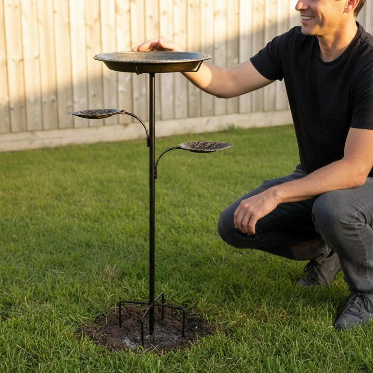 Standing Bird Bath for Garden with Feeder Trays Iron Basin Water Bowl for Backyard Bird Lovers Quake