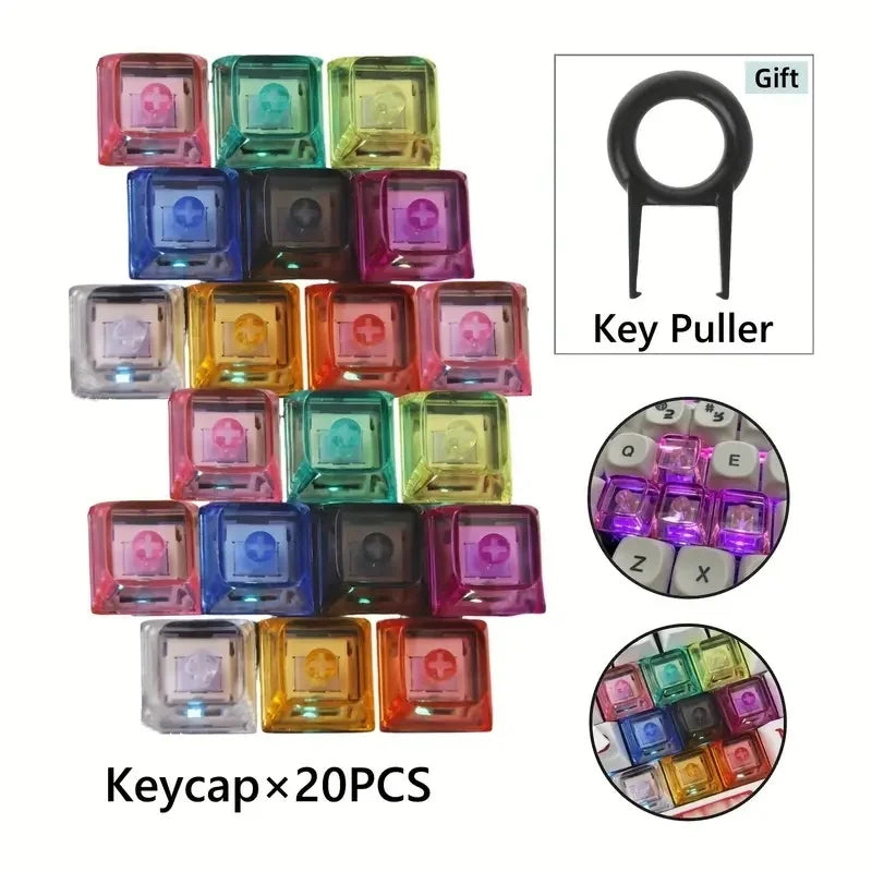 20pcs Xda2 High Transparency Keycaps,PC Material,Multi-Color Mechanical Keyboard Mx Cross Keycaps with 1pc Key Puller Quake