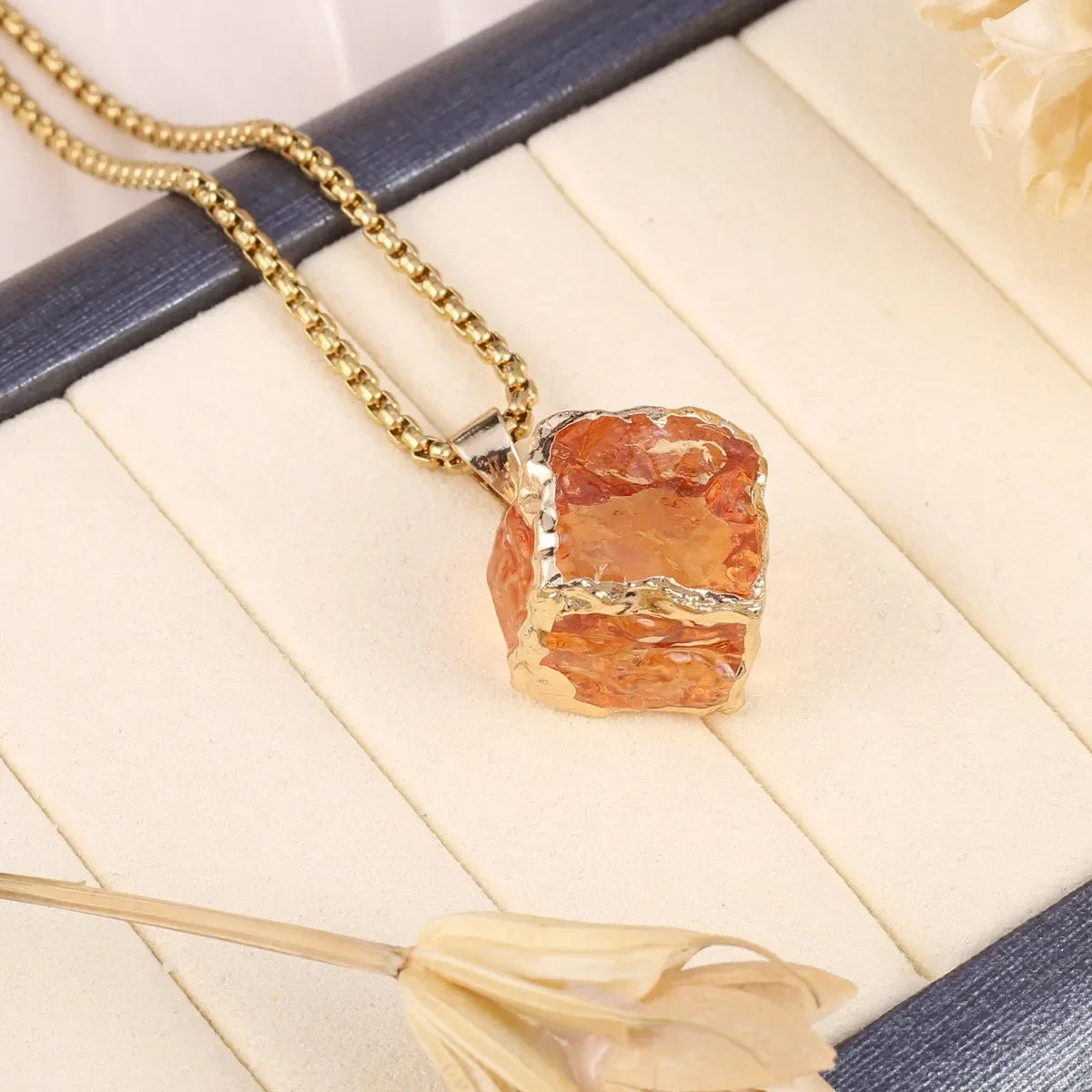 Natural Stone Semi-precious Stone High Quality Delicate Square Crystal Necklace Gift for Jewelry Making DIY Necklace Accessory Quake yellow