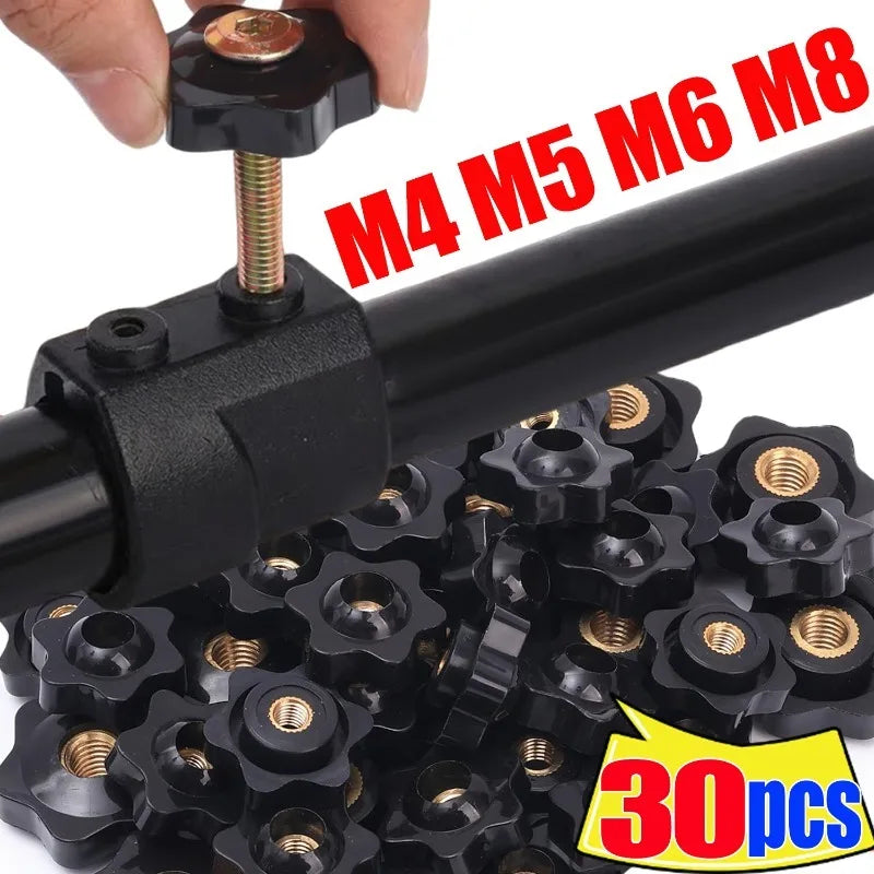 30/5PCS Brass Core Plastic Nuts Anti Slip Plum Blossom Handle Hand-tightened Nuts Fasteners DIY Equipment Repair Hardware Kit Quake