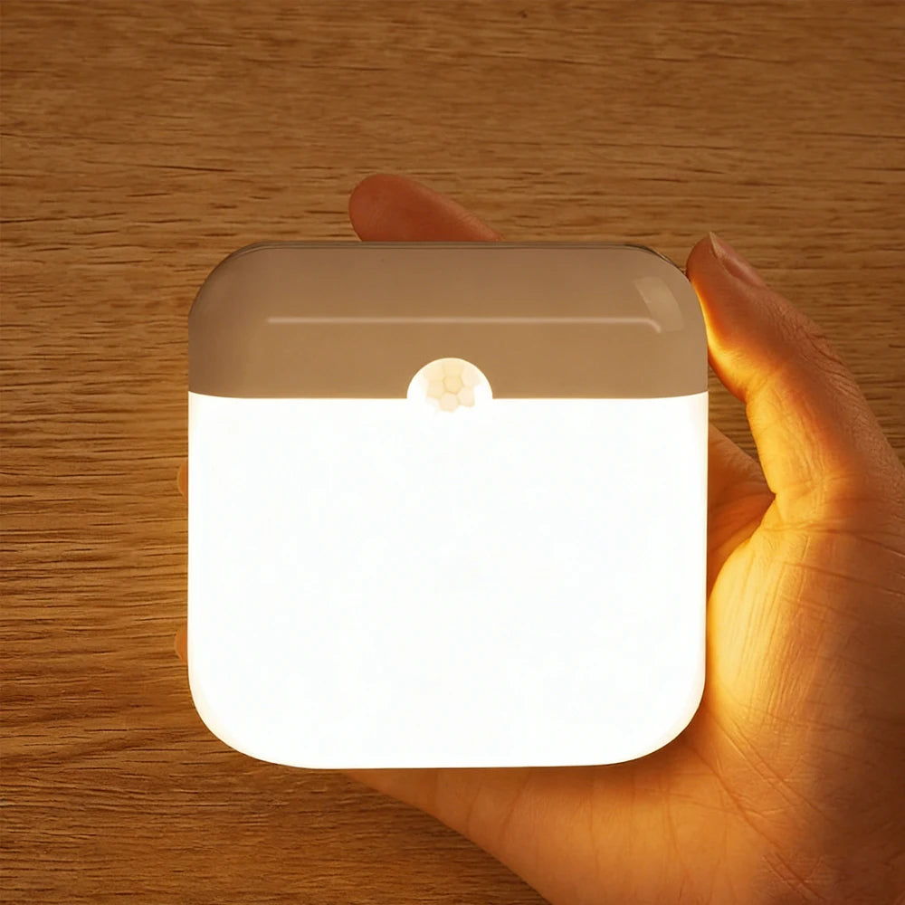 Motion Sensor Light Led Usb TYPE-C Charging Square Lamp for Bedroom Kitchen Stair Hallway Wardrobe Cupboard Lighting Night Light Quake