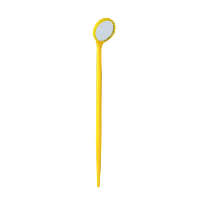 New Stainless Steel Mouth Mirror Teeth Cleaning Oral Check Dental Mirror Filling Makeup Eyelashe Extension Inspection Mirror Quake Yellow Plastic