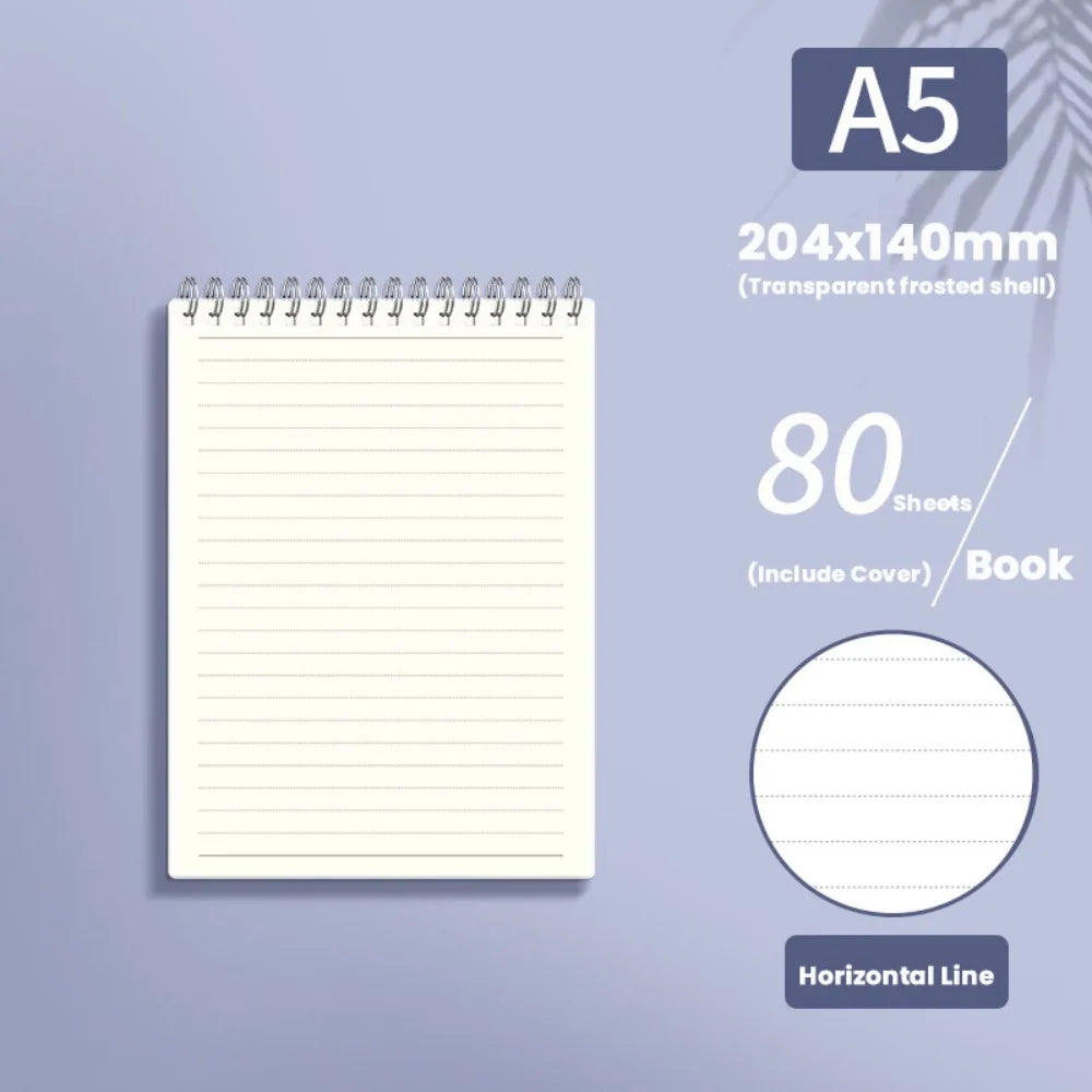 Multifunctional A5/B5/A4 Coil Notebook 80Sheets Grids/Blank/Horizontal Line Spiral Notebook Flip Up Diary Book Students Gift Quake A5-Horizontal Line