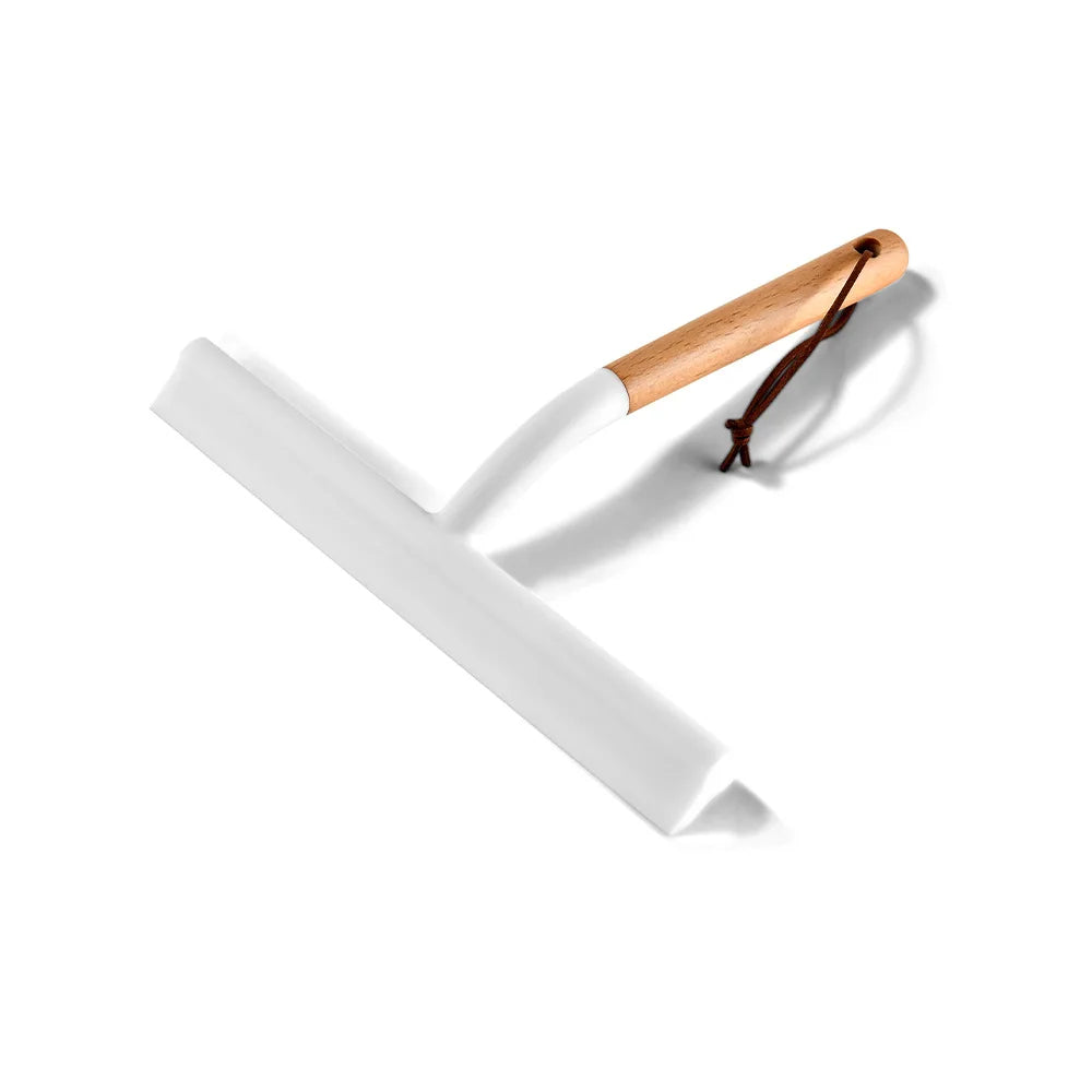 Wood‑Handle Silicone Squeegee Household Cleaning Tool for Glass Window Bathroom Shower Kitchen Countertop Water Remover Quake WHITE