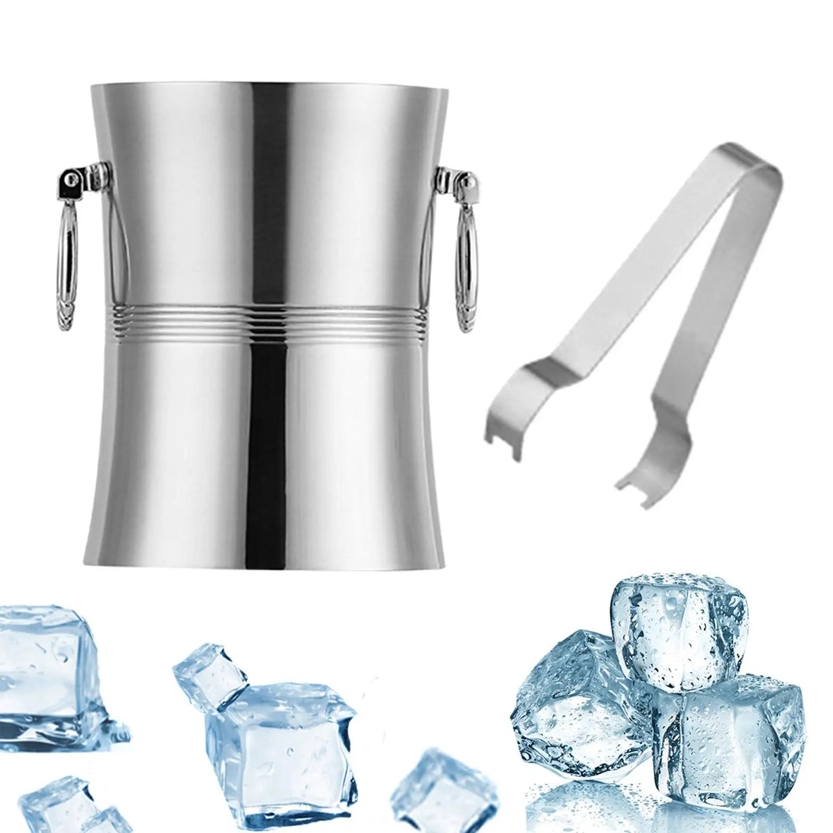 Double Wall Ice Bucket Drinks Cooling Bucket Champagne Bucket Beer Chiller Metal Beverage Tub for Bar BBQ Quake 3LSilver