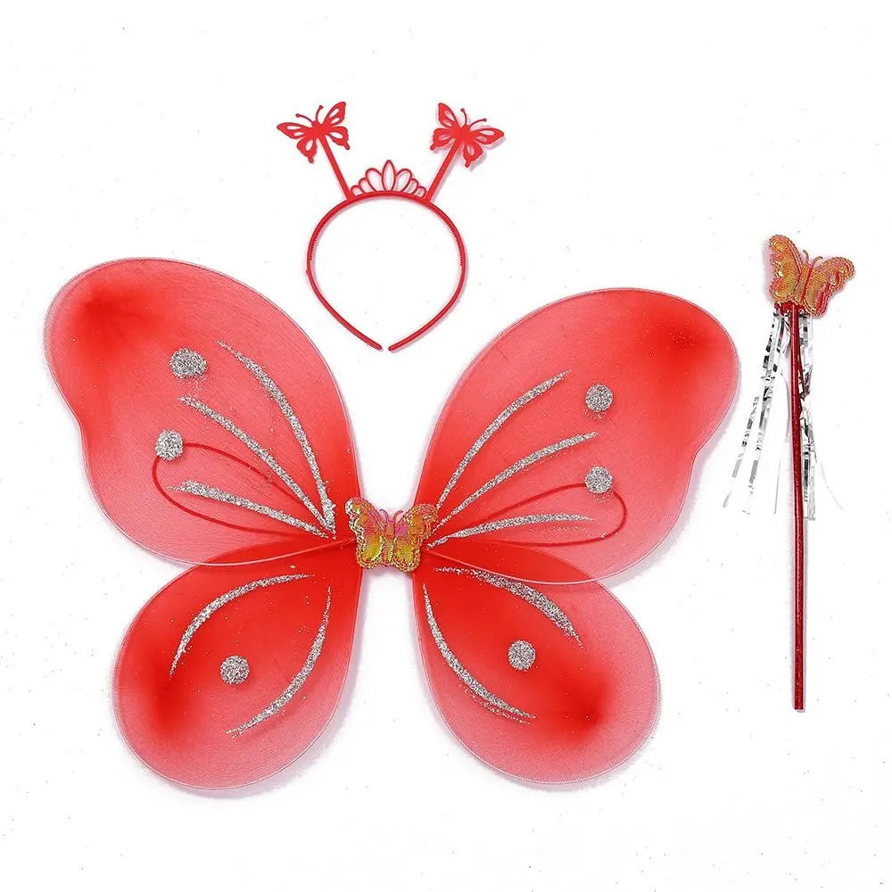 3Pcs/Set Kids Headband Wings Wand Girls Summer Photography Outfit Children Yellow Green Purple Pink Fairy Tale Props Quake Style 9-3pcs-set