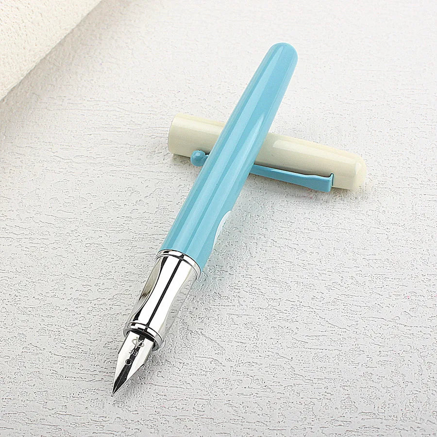 EF Nib Magnetic Cap Fountain Pen Cute Blue White Design School Stationery Pen Quake