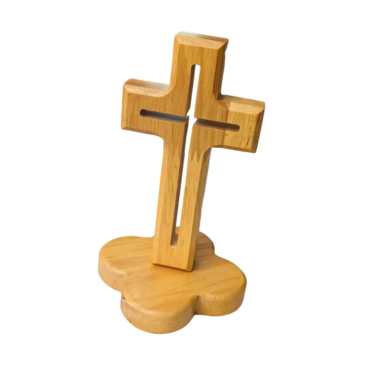 Wooden Standing Cross Centerpiece Rustic Art Ornament for Desk and Table in Modern Home Decoration Quake Hollow Flower Base