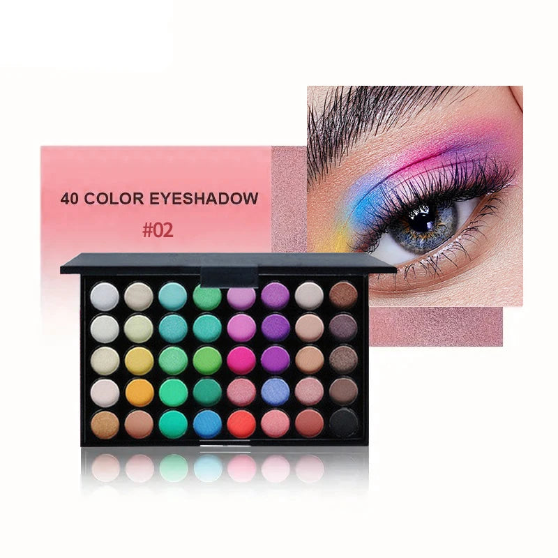 40Colors Glitter Eyeshadow Palette with Free 1Brushes Matte Waterproof Long Lasting Eyeshaow Powder Palette Cosmetics MakeUp Kit Quake 40 Color 02