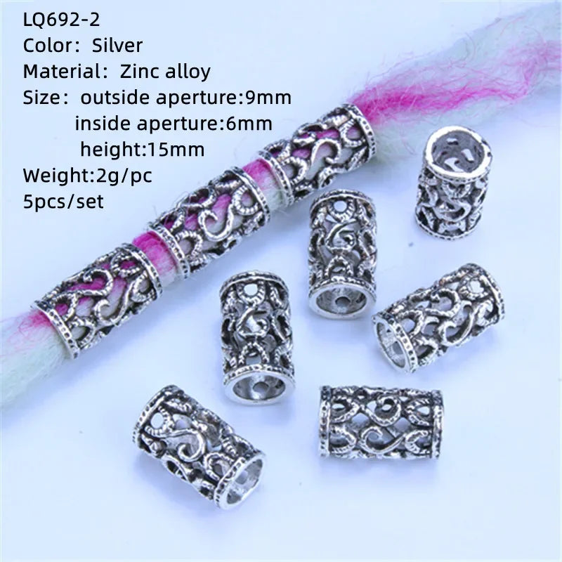 5/10Pcs Gold Charms Diy Hairs Braid Dread Dreadlock Beads Hair Ring Rope Elastic Hair Bands Ponytail Hairstyle Hair Accessories Quake 5pcs NO.6