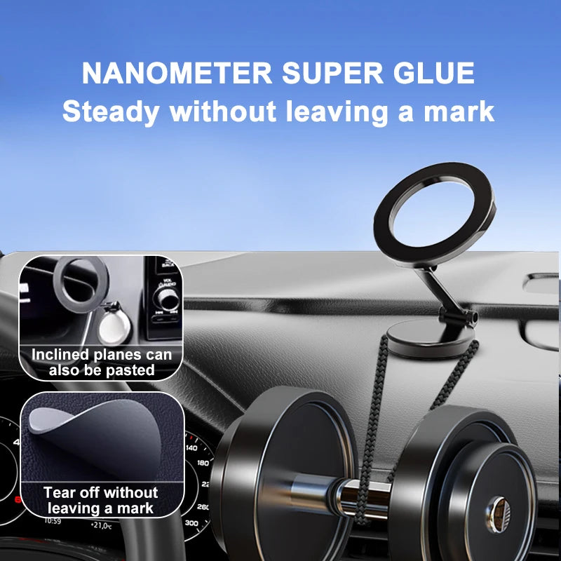 Zinc Alloy Folding Magnetic Car Compact Cell Phone Holder for MagSafe 360° Adjustable Magnetic Car Mount for iPhone 16/15/14/13 Quake