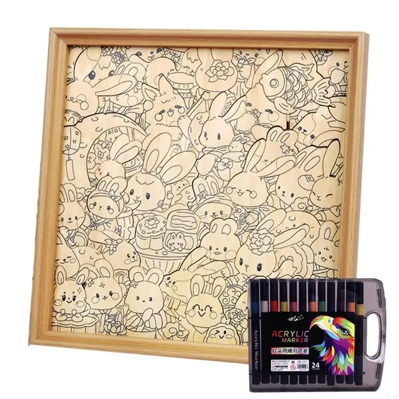 Educational Painting Puzzle Toy Set with Wooden Rabbit Slices For Children Student Art Drawing and Home Decoration K1KF Quake 24 colors CN