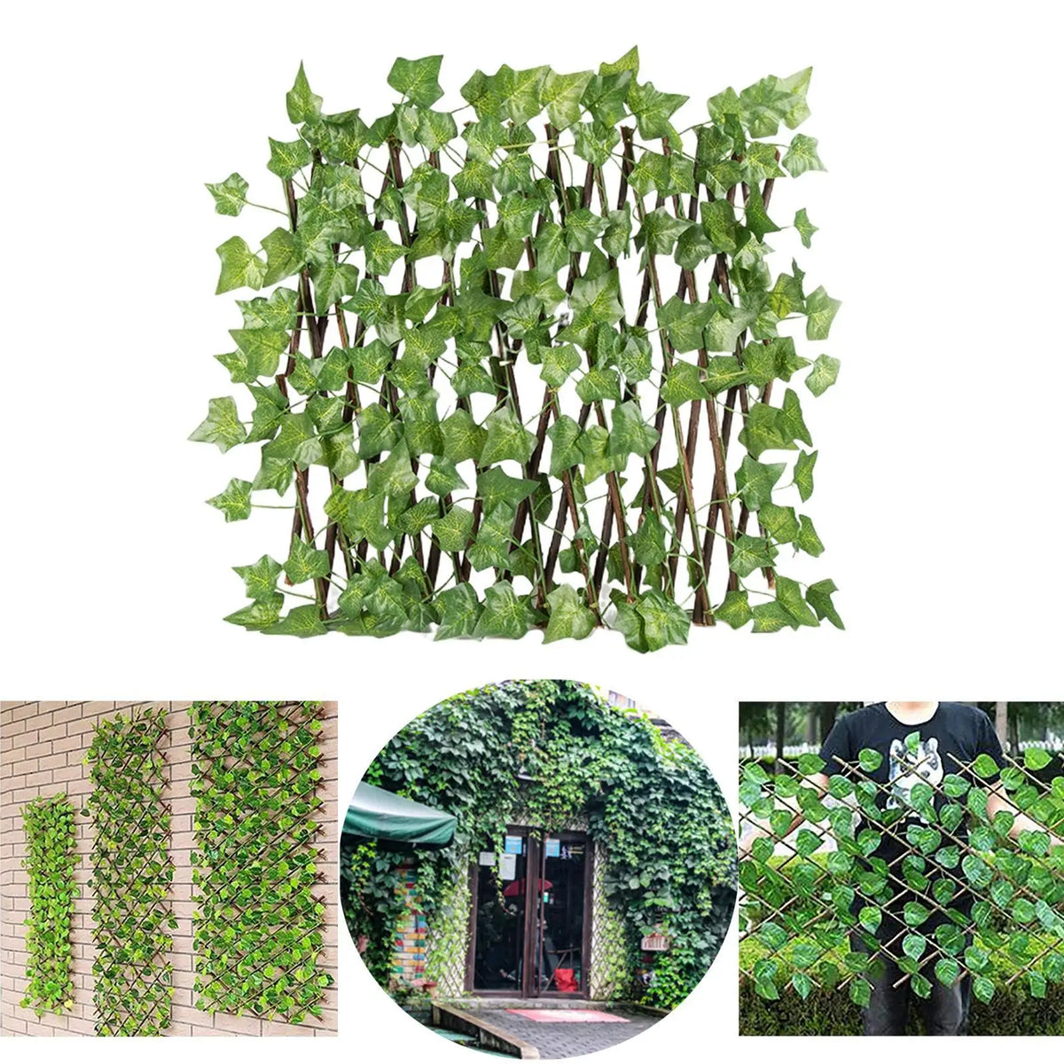Wooden Expandable Fence Artificial Ivy Leaf Privacy Trellis Outdoor Garden Border for Home Yard Decoration Quake Sweet Potato Leaves