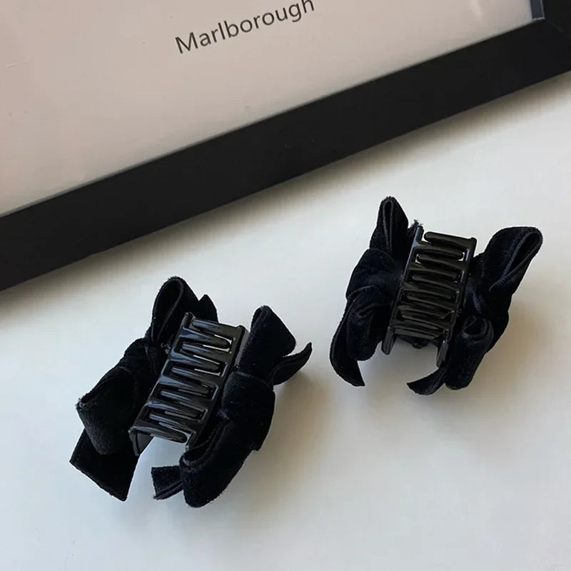 Black Red Small Velvet Bowknot Hair Claw Clips 2pcs/set Korean Princess Hair Clips with Bangs Girls‘ Headwear Hair Styling Tools Quake