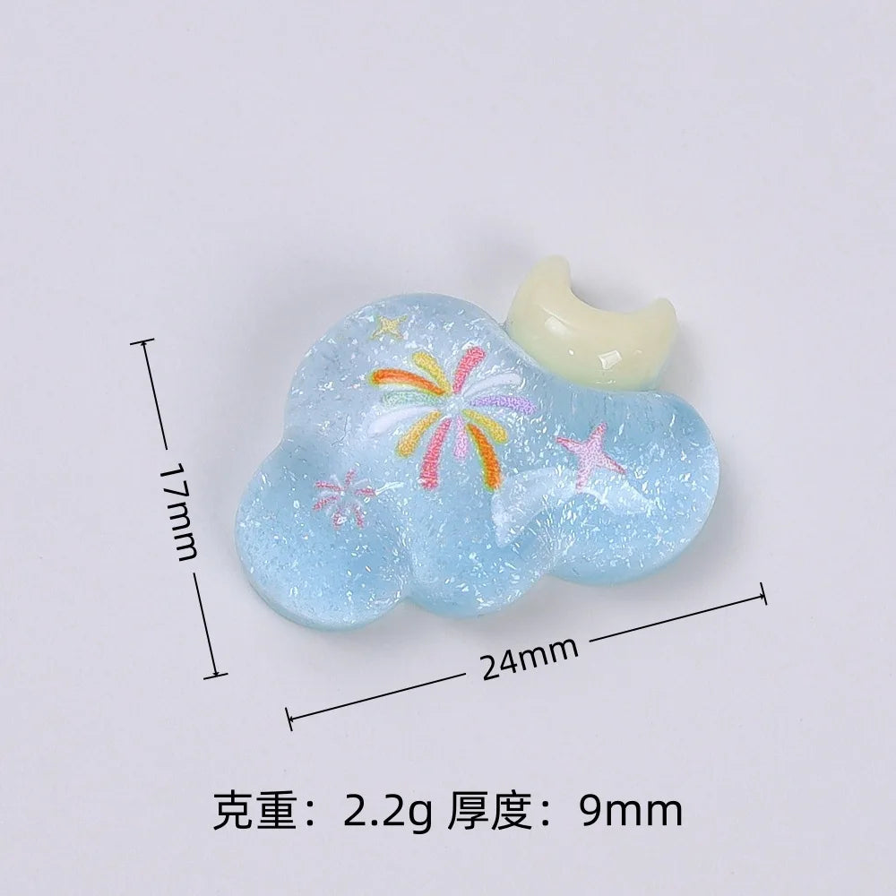 20Pcs Cute Star Moon Apple Cloud Resin Flatback Cabochon For Hair Bows Center DIY Scrapbooking Phone Decoration Accessories Quake blue cloud