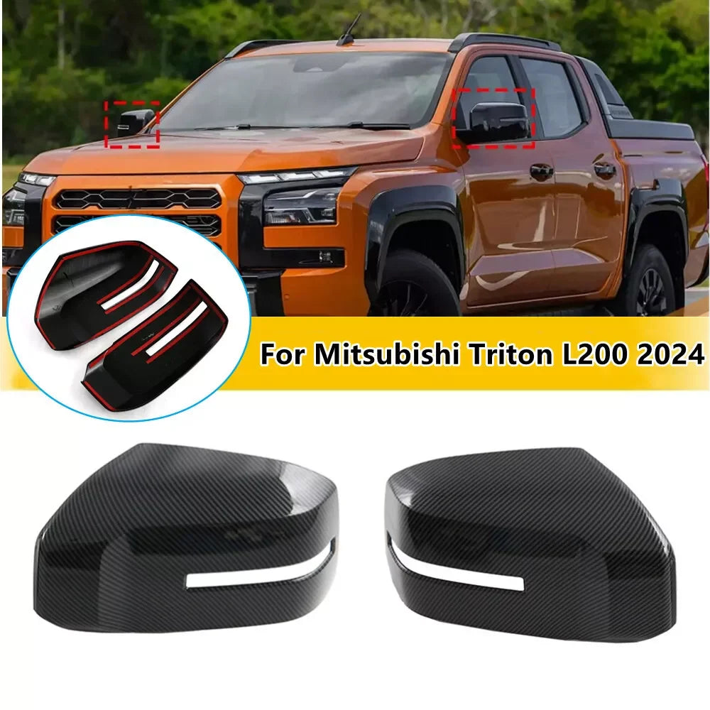 For Mitsubishi Triton L200 2024 Car Sticker Rearview Side Mirror Cover Wing Cap Exterior Door Rear View Case Trim Carbon Looking Quake Default Title