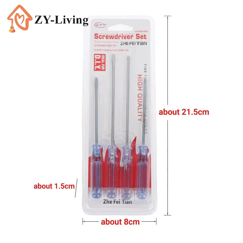 4Pcs/set Transparent Blue Handle Screwdriver Slotted Cross Manual Screw Driver Household Maintenance Repair Hand Tool Kit Quake